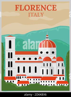 Illustration vector design of retro and vintage travel poster of Florence, Italy Stock Vector