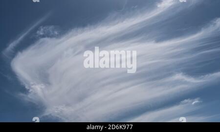 Wispy white clouds in a blue sky, early spring, Queensland, Australia. Background, copy space. Stock Photo