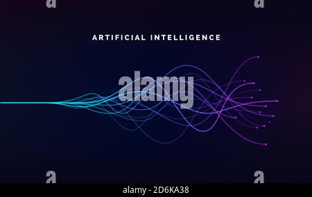 Artificial intelligence ai and deep learning concept of neural networks. Wave equalizer. Blue and purple lines. Vector illustration Stock Vector