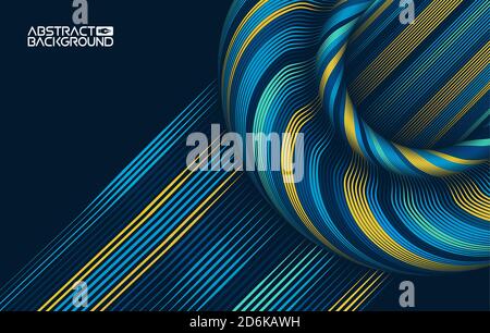 Abstract art backdrop. Colorful curly circle. Futuristic waves wallpaper with folds. Blue background simple. Stock Vector