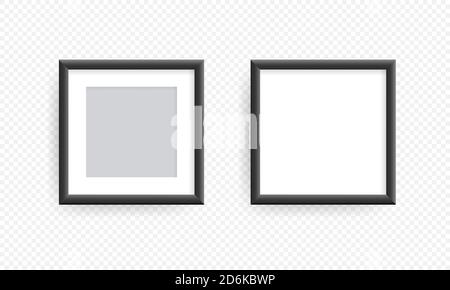 Grey realistic picture frame on the wall. Mockup realistic square picture or photo frame isolated on transparent background. Stock Vector