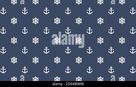 Seamless nautical sea pattern. Ship wheel and anchor. White anchor and ship wheel seamless pattern design. EPS 10. Stock Vector
