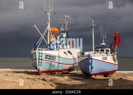 coastal cutters at the beach of Thorup, Denmark Stock Photo