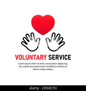 Voluntary service icon. Two hand keeping heart. Charity concept. Volunteers, support, hand, love, charitable organizations. Vector on isolated white Stock Vector