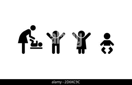 Man and Woman. Male and female toilet symbol. Restroom wc sign. Bathroom gender signs and health conditions symbols. Child care. Vector on isolated Stock Vector