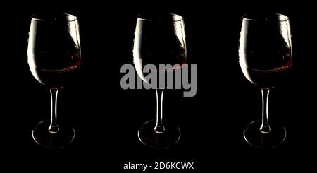 Banner glasses with red wine on black background vinotheque, copy space Stock Photo