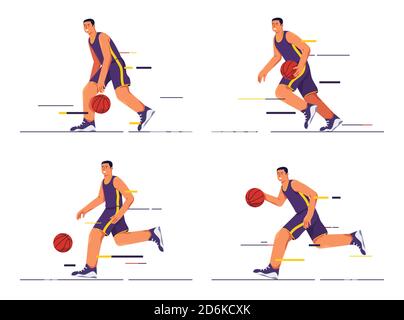 Set of vector illustrations of a basketball player in motion Stock Vector