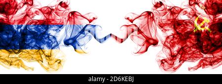 Armenia vs USSR, Soviet, Russia, Russian, Communism smoky mystic flags placed side by side. Thick colored silky abstract smoke flags Stock Photo