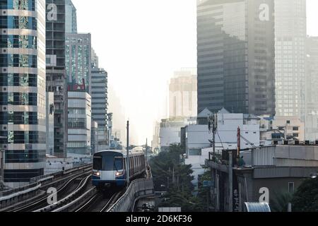 Bangkok skytrain tracks in Thailand at sunrise in Asia Stock Photo