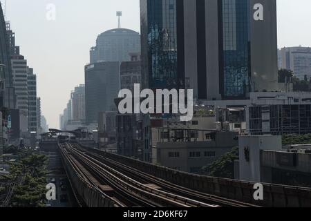 Bangkok skytrain tracks in Thailand at sunrise in Asia Stock Photo