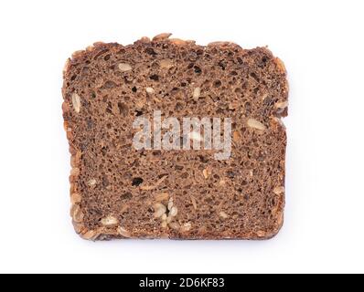 Black grain bread, slice of bread, isolated on white Stock Photo