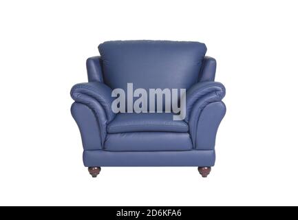 Blue leather sofa isolated on white background Stock Photo