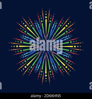 Festival fireworks, colorful fireworks explosions, carnival party fireworks vector illustration. Festive fireworks explosion, explosive firecracker Stock Vector