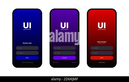 Login UI Interface Design Concept Set. Sign In Screen. Mobile App User Interface Design Concept. Login Sign In Screen Form Box UI Web Template With Stock Vector