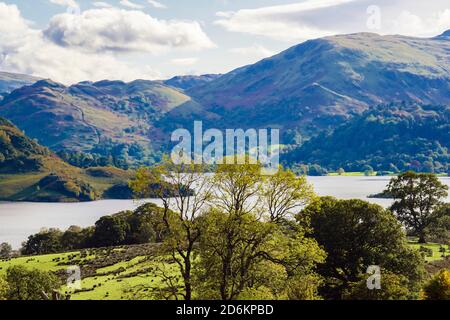 View to Ullswater in northern Lake District National Park in autumn. Dockray, Cumbria, England, UK, Britain Stock Photo