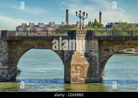 View of the old bridge of the river Ebro in the city of Tudela de Navarra, Spain, Europe Stock Photo