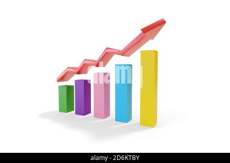 Growth bar chart with arrow in three dimensions. 3D illustration. Stock Photo