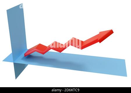 Growth chart with arrow in three dimensions. 3D illustration. Stock Photo