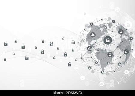 Global network connection concept. Big data visualization. Social network communication in the global computer networks. Internet technology. Business Stock Photo