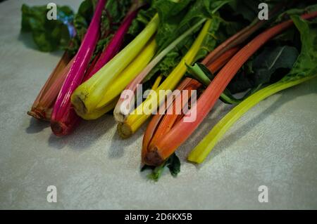 A group of colorful beets and chards on the table (Pesaro, Italy, Europe) Stock Photo