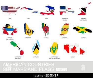 American countries set, maps and flags, part 2 Stock Vector