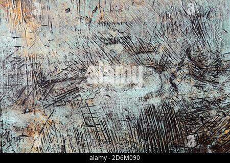 Bronze weathered texture background covered in rough green verdigris Stock Photo