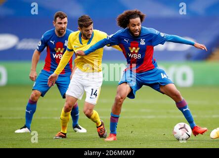 Crystal Palace's Jairo Riedewald (right) and Brighton and Hove Albion's Adam Lallana battle for the ball during the Premier League match at Selhurst Park, London. Stock Photo