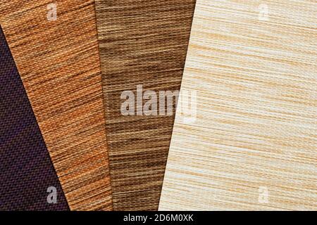 Various natural fabric samples background. Stock Photo