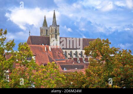 Rothenburg ob der Tauber. Cathedral in historic town of Rothenburg ob der Tauber view, Romantic road of Bavaria region of Germany Stock Photo