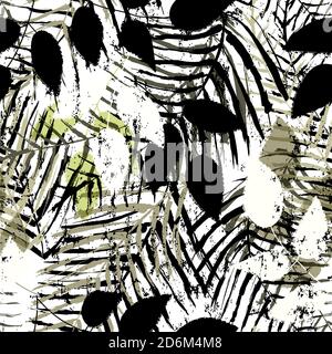 abstract seamless background pattern, with brush leaves, paint strokes and splashes Stock Vector