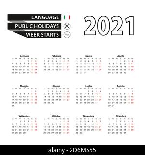 Calendar 2021 in Italian language, week starts on Monday. Vector calendar 2021 year. Stock Vector