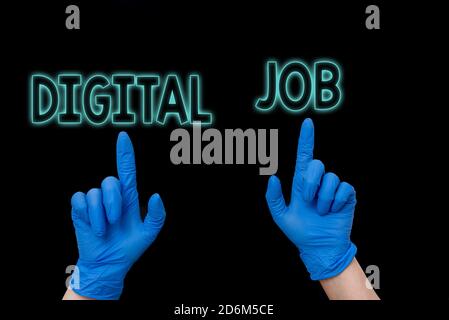 Word writing text Digital Job. Business photo showcasing get paid task done through internet and an individualal computer Displaying empty sticker pap Stock Photo