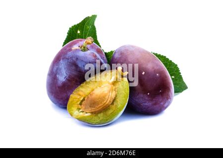Plums isolated on white background Stock Photo