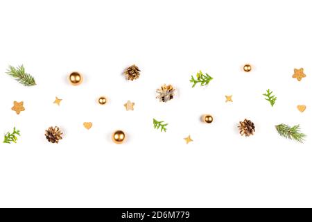 Decorations for the Christmas tree lying on a white insulated background. Stock Photo