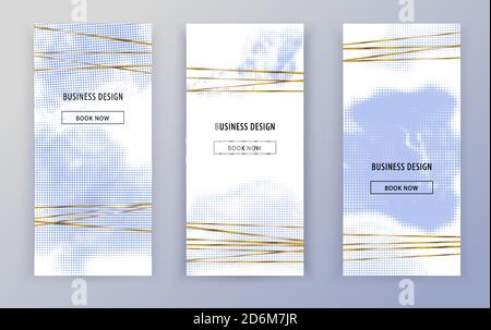 Halftone cloud effect. Halftone smoke blue on white background. Business banners with thin gold lines. Social Media Design. Many textures Stock Vector