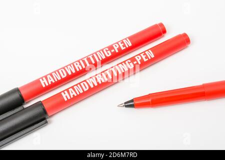 https://l450v.alamy.com/450v/2d6m7rd/own-brand-poundland-roller-pens-with-word-handwriting-misspelled-on-an-off-white-bg-for-typo-misprint-poor-spelling-bad-english-writing-error-2d6m7rd.jpg