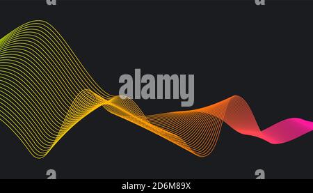 Abstract stylish modern design with trendy gradient flowing line waves on dark background Stock Vector