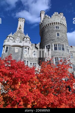 Toronto, Canada - October 16, 2020:  Casa Loma castle in Toronto with fall colors Stock Photo