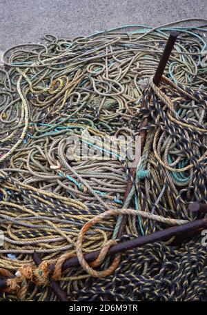 fishing ropes on quayside Stock Photo