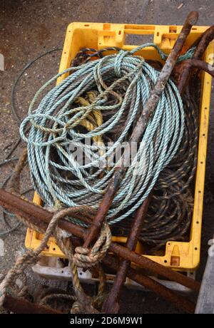 fishing ropes on quayside Stock Photo