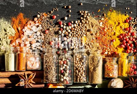 Various spices on granite background Stock Photo