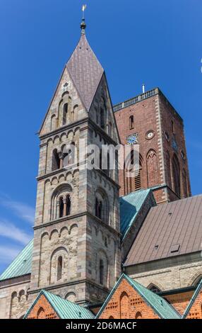Towers of the historic cathedral in Ribe, Denmark Stock Photo