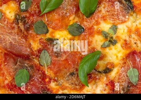 Fresh baked pizza close up texture Stock Photo