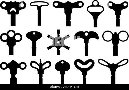 Collection of different wind up keys isolated on white Stock Vector