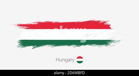 Flag of Hungary, grunge abstract brush stroke on gray background. Vector illustration. Stock Vector