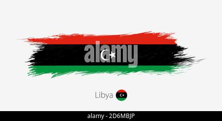Flag of Libya, grunge abstract brush stroke on gray background. Vector illustration. Stock Vector