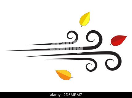 Flying autumn leaves on wind icon. Blowing air with leaf isolated on white. Vector illustration of windy swirl. Symbol of autumnal weather. Abstract s Stock Vector