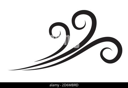 Wind blowing symbol. Twirl air blow icon. Autumnal weather swirl vector shape isolated on white. Windy ornamental silhouette. Blast of fan, dryer, bre Stock Vector