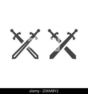 Crossed arms black vector icon. Medieval swords glyph war or battle in game symbol. Stock Vector