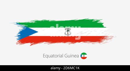 Flag of Equatorial Guinea, grunge abstract brush stroke on gray background. Vector illustration. Stock Vector